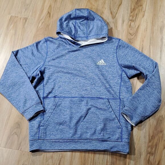 🔹️Adidas Heathered Bluish Purple Climawarm Hooded Sweatshirt Large - Picture 1 of 12